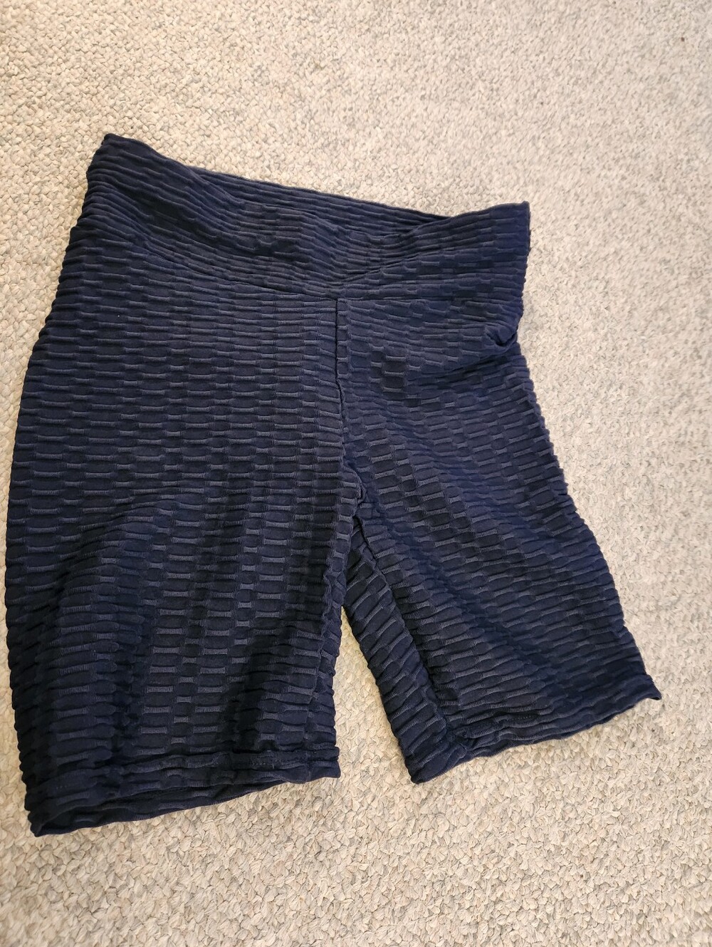Women's Textured High-Waist Navy Shorts
